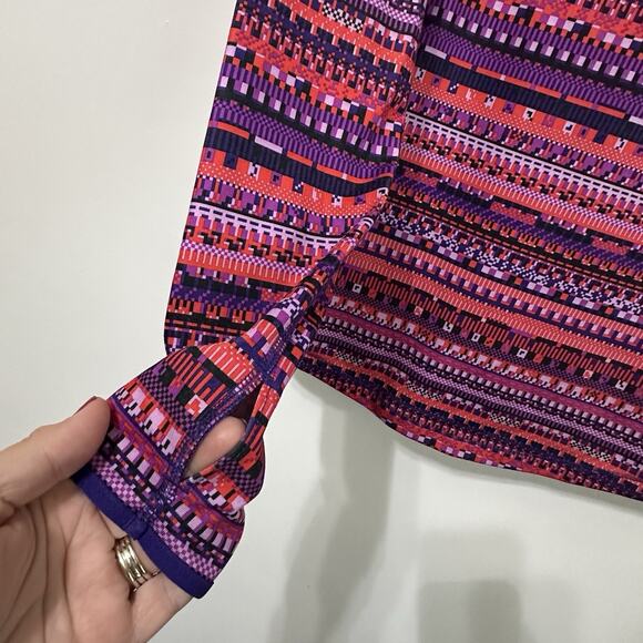 NIKE Womens Pro Pullover S Top Pink Purple DRI-FIT Stretch Geometric Half Zip - Picture 7 of 10